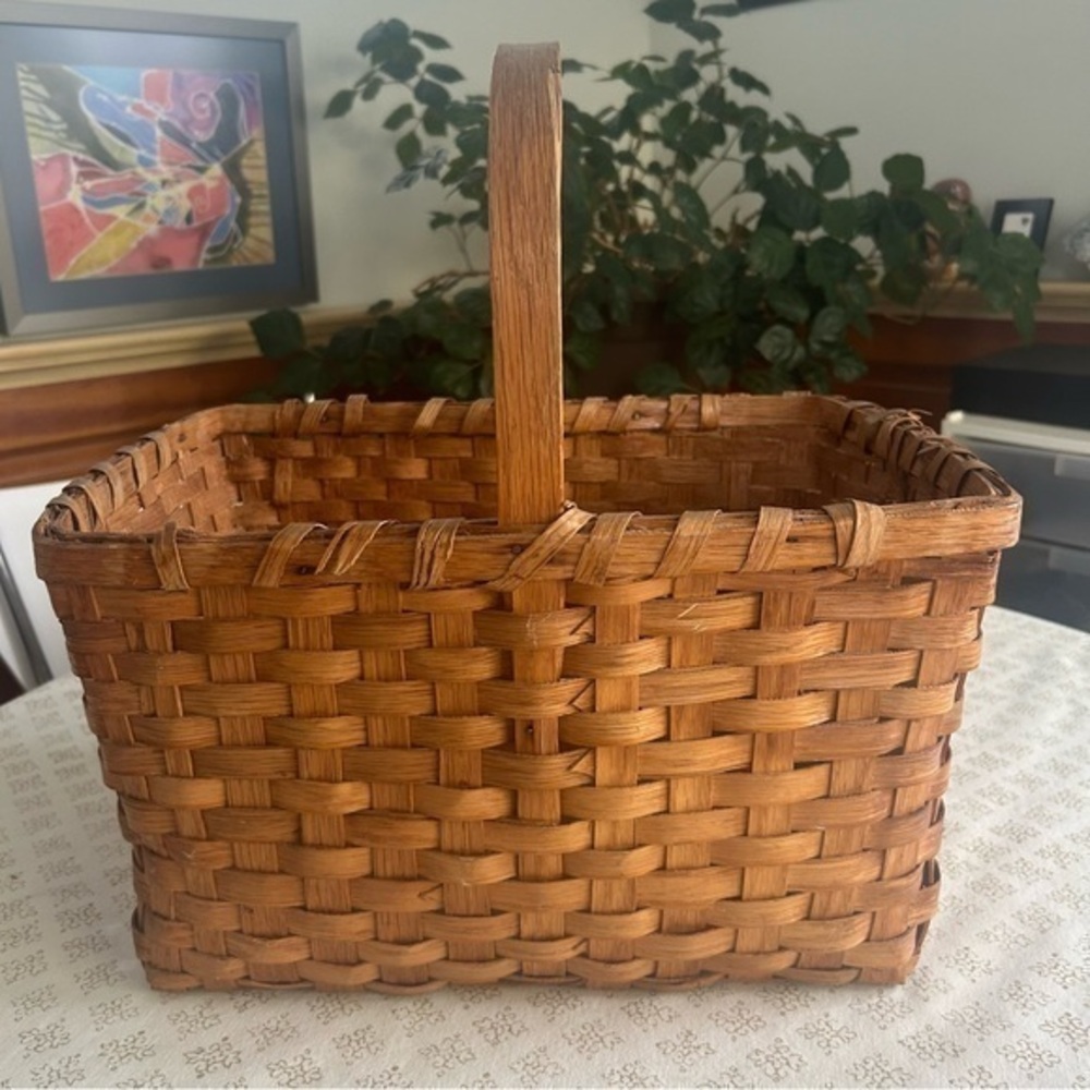 Antique Primitive Oak Split Farmhouse Amish Gathering Handmade Basket